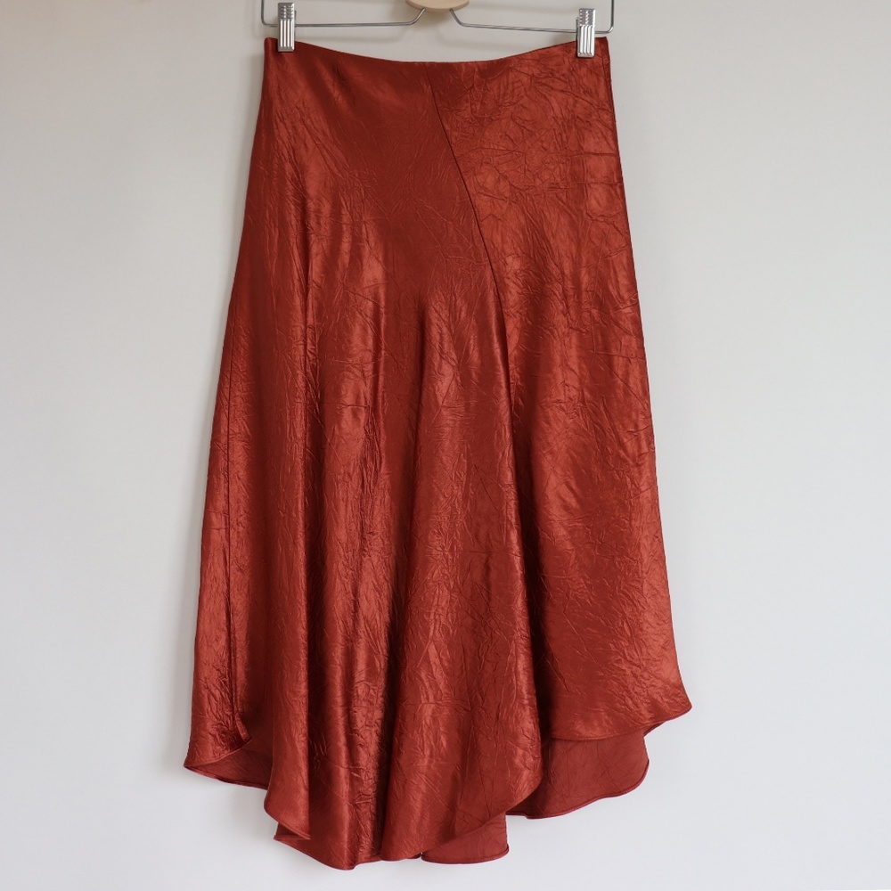 NWT Vince Bias Cut Crinkled Satin Midi Skirt Small - Picture 6 of 8